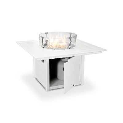 POLYWOOD 42" Fire Pit Table: Square White, Stainless Steel Burner, Weatherproof & UV-Resistant