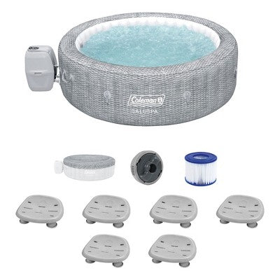 Coleman SaluSpa Sicily AirJet Hot Tub with 180 Soothing Jets with Set of 6 Bestway Underwater Non Slip Pool and Spa Seat with Adjustable Legs, Gray