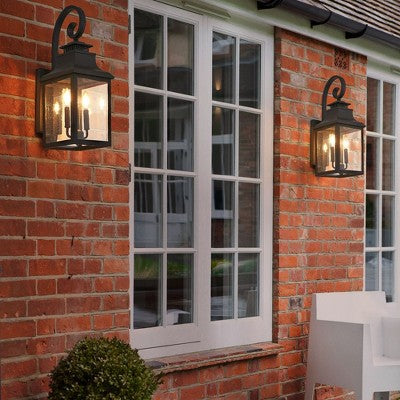 23" H 2-Pack Outdoor Wall Lantern Light Vintage Black Metal Sconce with Clear Seeded Glass for Porch Patio and Garden (Bulb Not Included)