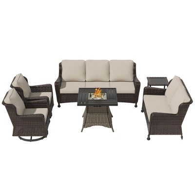UPTIOT 7-Person Seating Group With Fire Pit And Cushions