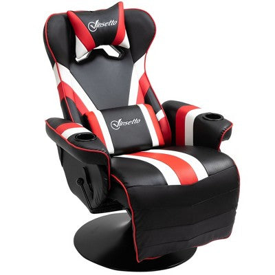 Kumasinova 90°-130°Recliner Gaming Chair with Swivel Base Plate&Cup Holder,360°Swivel Office Chair Video Game Chairs with Head&Lumbar Pillow,Footrest