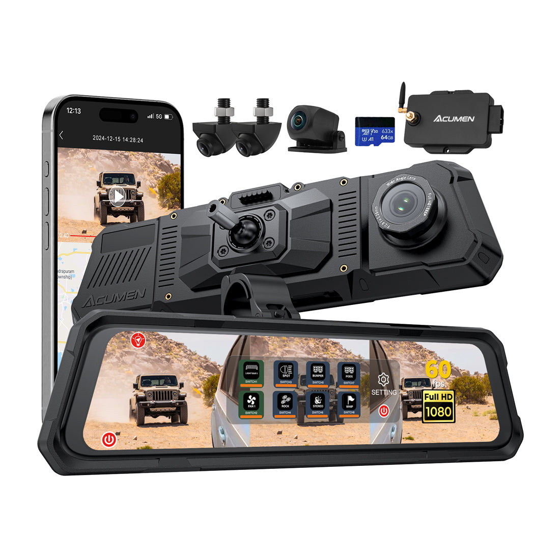 The Legend 4ch Waterproof Mirror DVR Switching System with 8-Gang in-Car Power Solid-State Switch Control Box