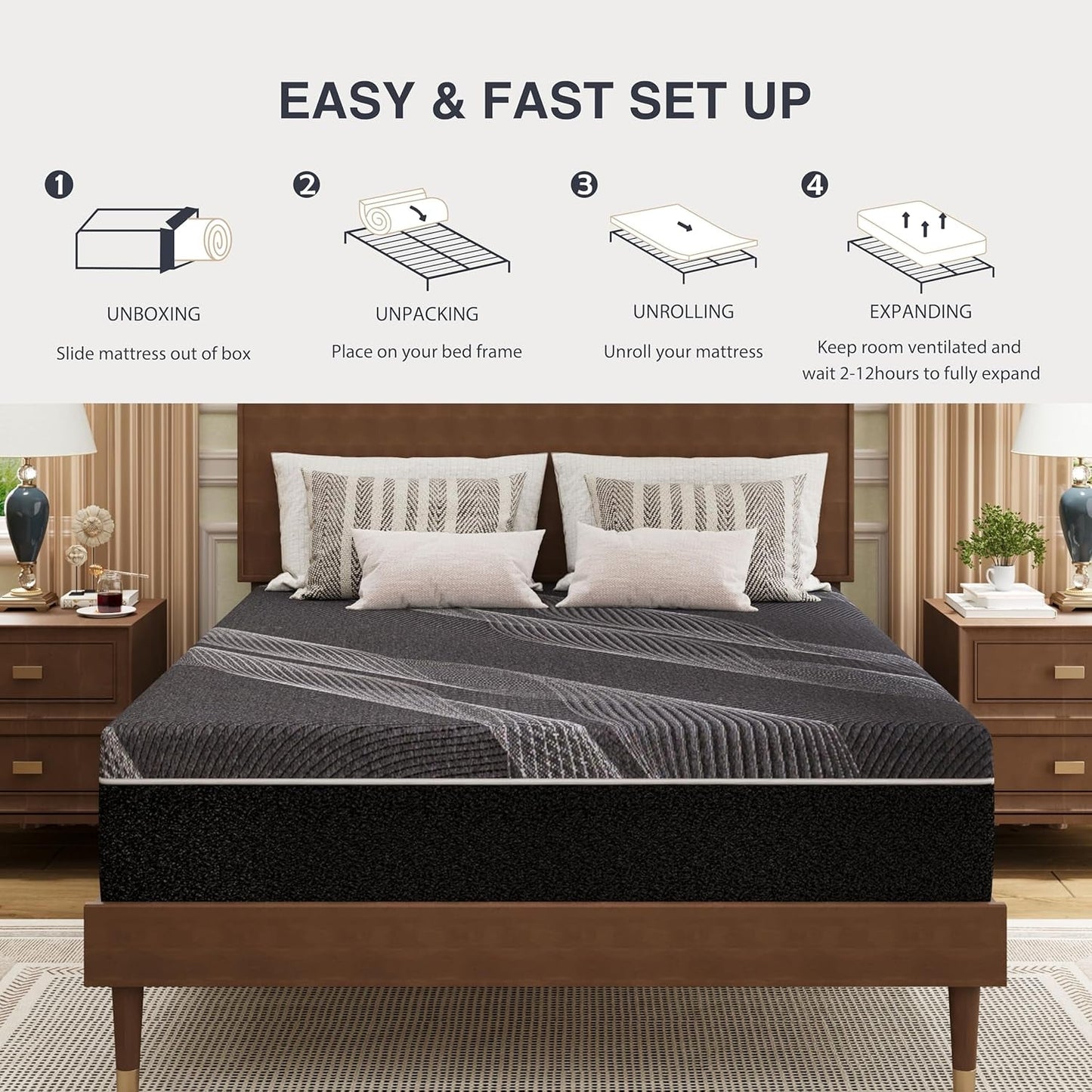 Queen Size Mattress, 10 Inch Gel Memory Foam, Cooling & Back Pain Relief, Certipur-Us Certified, Fiberglass Free, Foam Made in USA, Medium