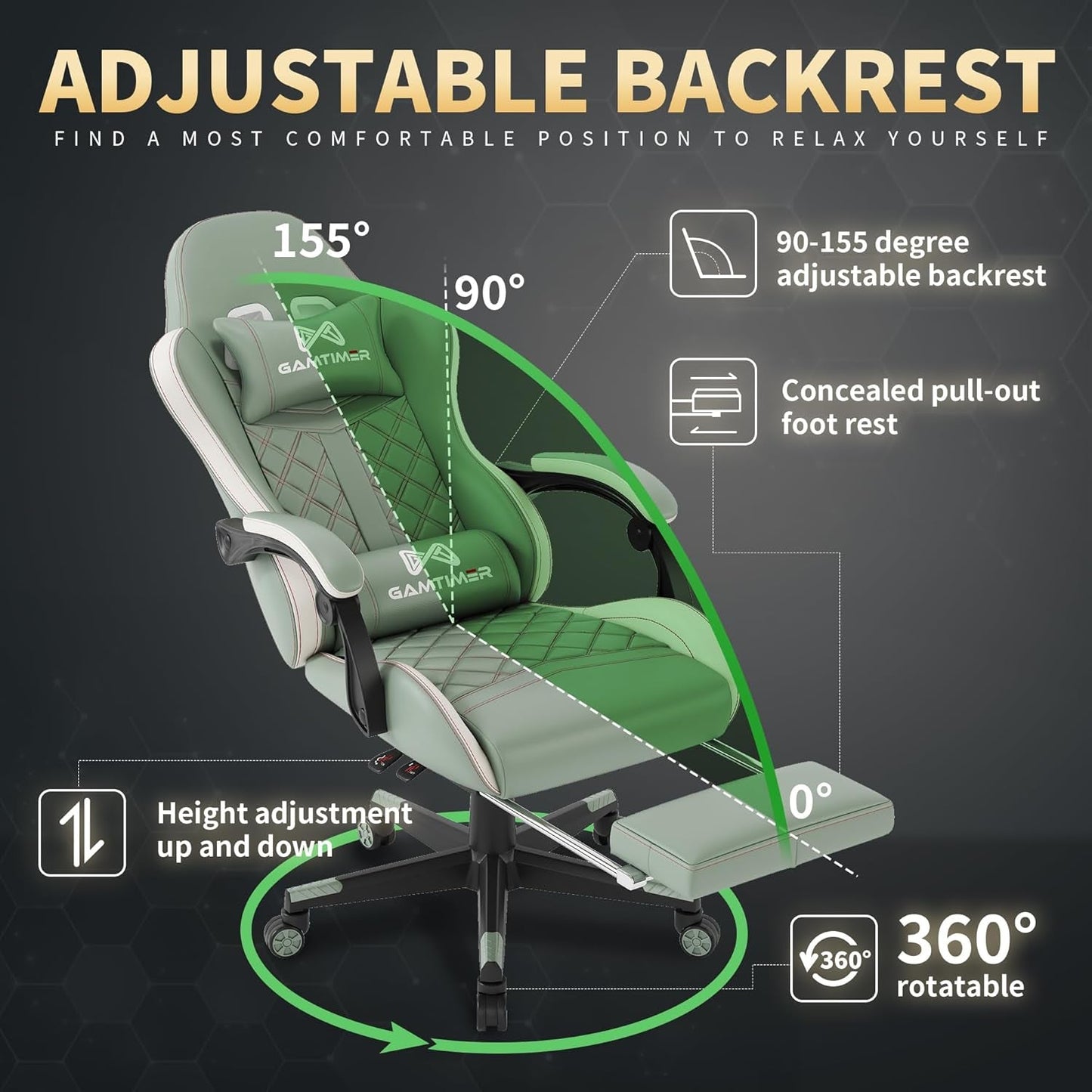 Office Chair, 400 Lbs Adult Chair, High Back Computer Chair with Footrest and Linked Armrests, Office Video Game Chair with Lumbar Support (Green)