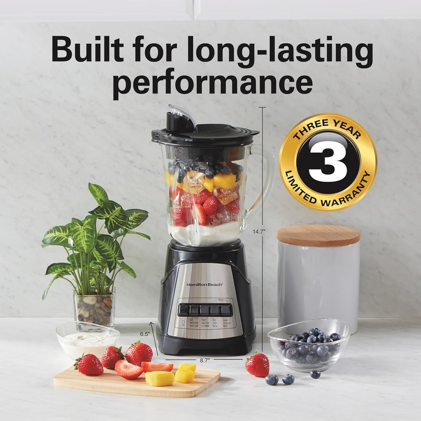 Power Elite Wave Action Blender for Smoothies, 40 Oz Glass Jar, 12 Functions Including Puree, Crush Ice, 700 Watts - Black (58148A)