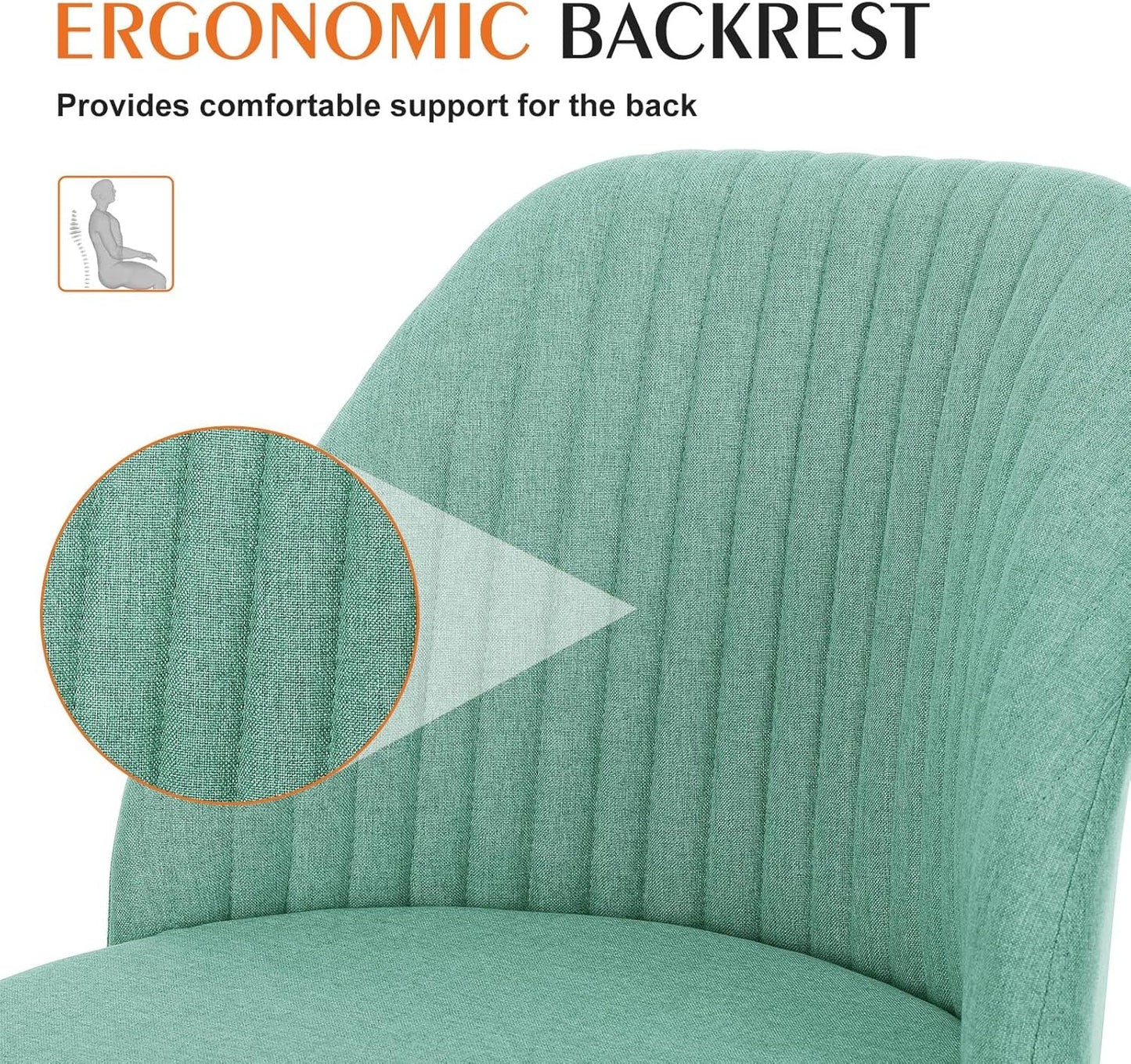 Office Chair - Armless Vanity Chair, Cute Comfy Home Office Desk Chair with Wheels, Modern Upholstered Task Computer Seat for Bedroom, Study, Makeup Vanity, Height Adjustable & Swivel, Mint