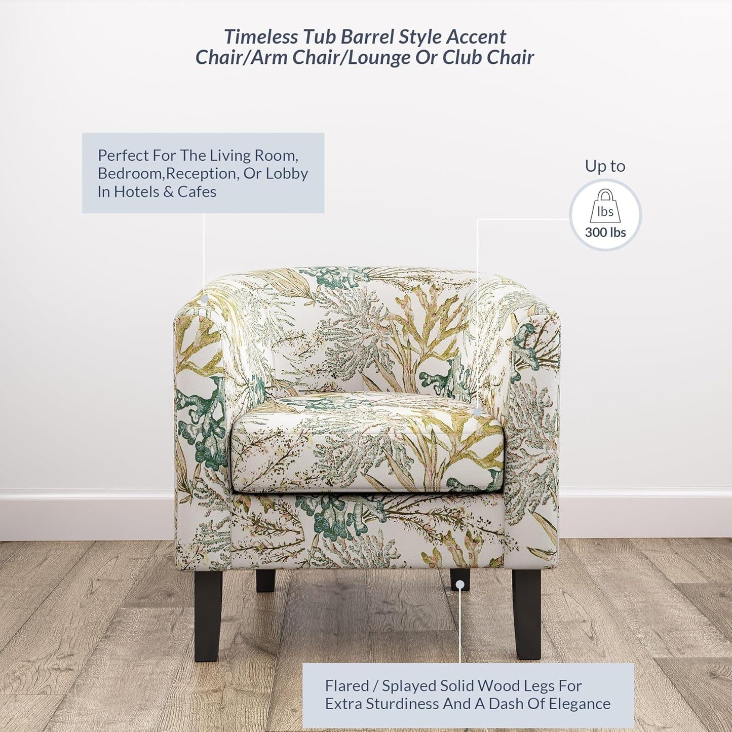 Living Room Chair, Linen round Accent Barrel Chair, Club Tub Sofa Chair for Bedroom, Corner Chair with Flared Legs and Cozy Soft Padding - Highland (Green Coral)
