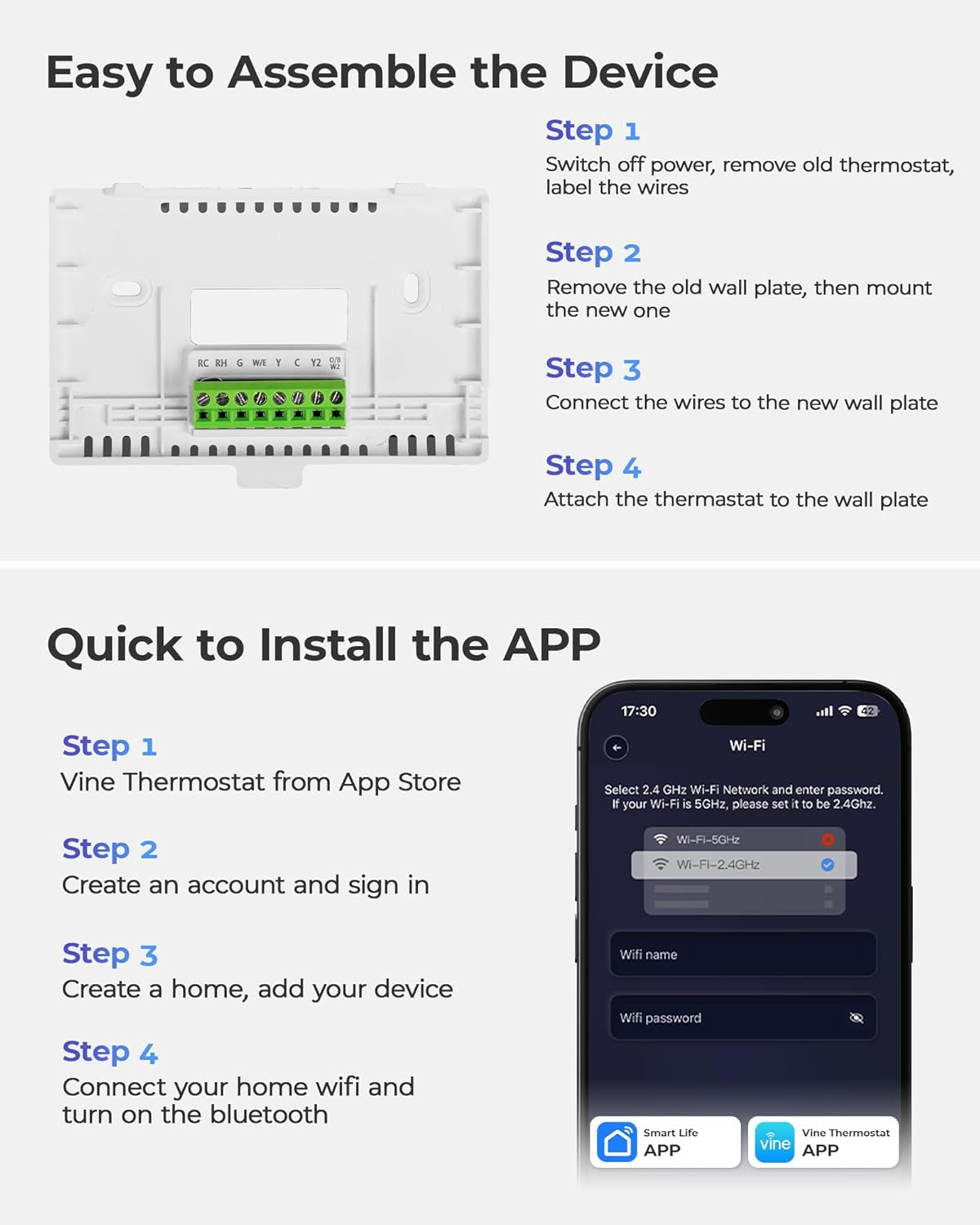 Smart Thermostat for House with Nightlight, 4.3 Inches Wifi Thermostats for Home Compatible with Alexa and Google Assistant, 7Day X 8Period Programmable, C-Wire Required