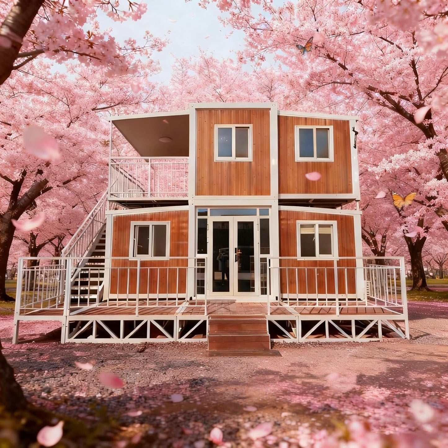 20Ft Customizable 2-Story Prefab Tiny Home, Expandable Folding Container House with 3-5 Bedrooms, Living Room, Kitchen & Full Bathroom, Luxury Tiny House with Terrace for Adults and Family Homes
