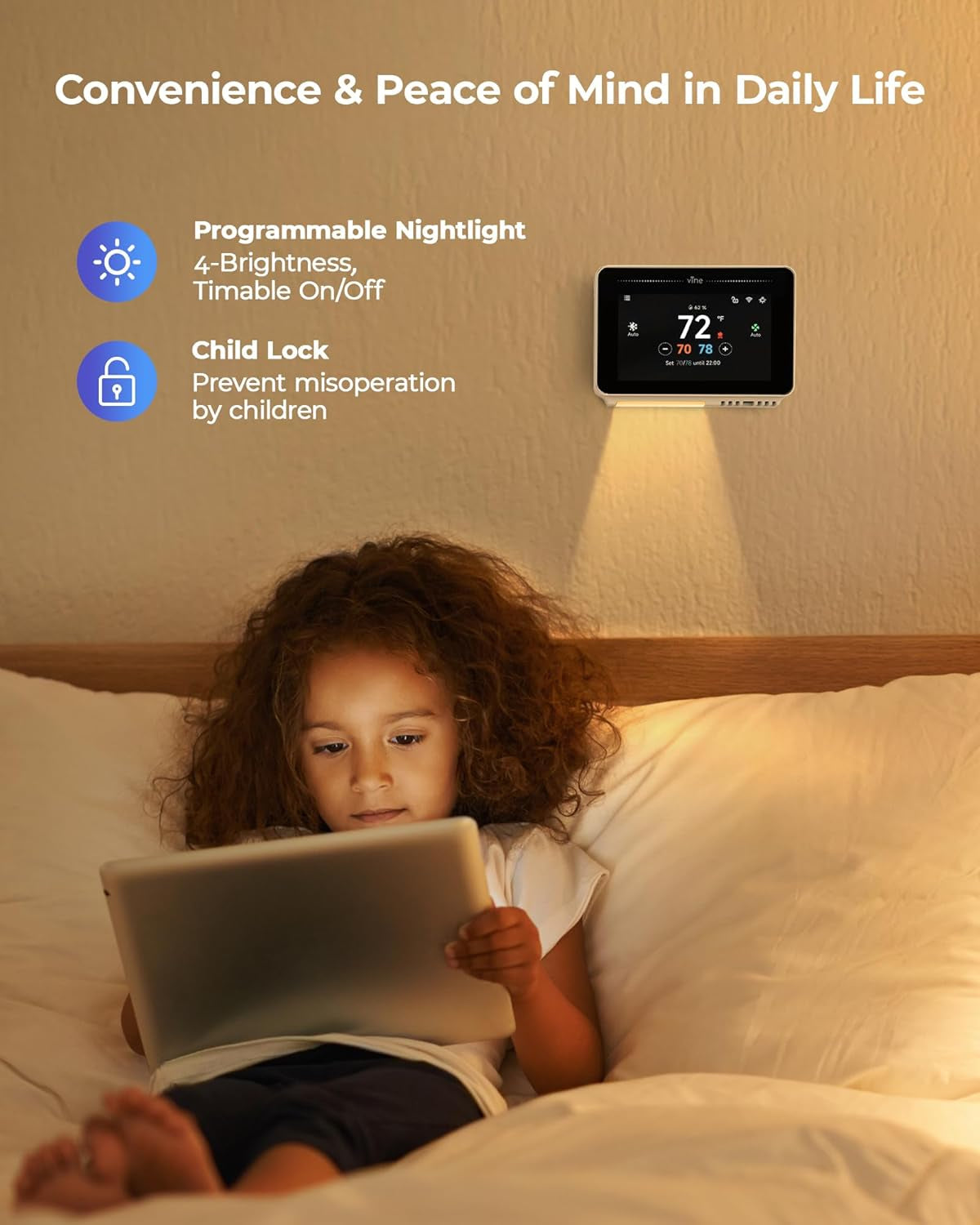 Smart Thermostat for House with Nightlight, 4.3 Inches Wifi Thermostats for Home Compatible with Alexa and Google Assistant, 7Day X 8Period Programmable, C-Wire Required