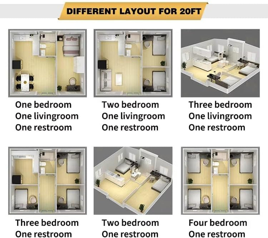 Modern Expandable Prefab Tiny Villa – 20Ft Foldable Container House with 2 Bedrooms,Fully Equipped Kitchen & Bathroom,Portable Prefabricated Modular Home for Family Living,Rental Cabin,Guest Suite