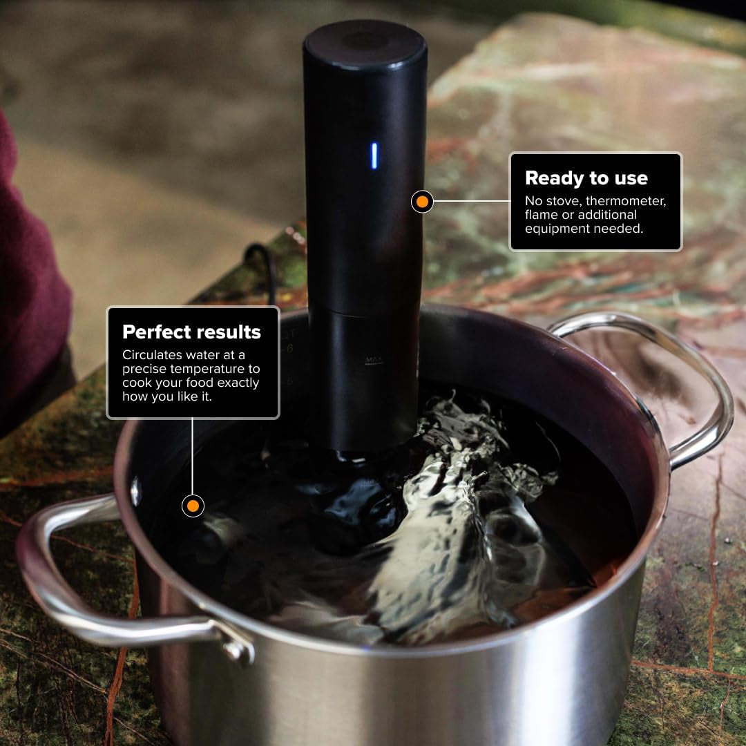 Sous Vide Precision Cooker Mini, 850 Watts, Black and Orange, App Enabled, 2024 Model