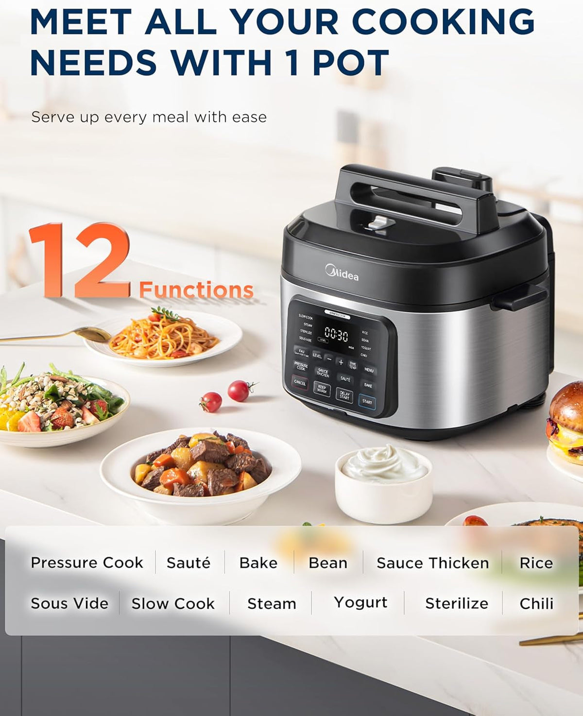 Widemax 12-In-1 Electric Pressure Cooker, 6.5 Quart, 12 Presets, Multi-Functional Programmable Slow Cooker, Rice Cooker, Steamer, Sauté Pan, Cake, Yogurt, Warmer and More