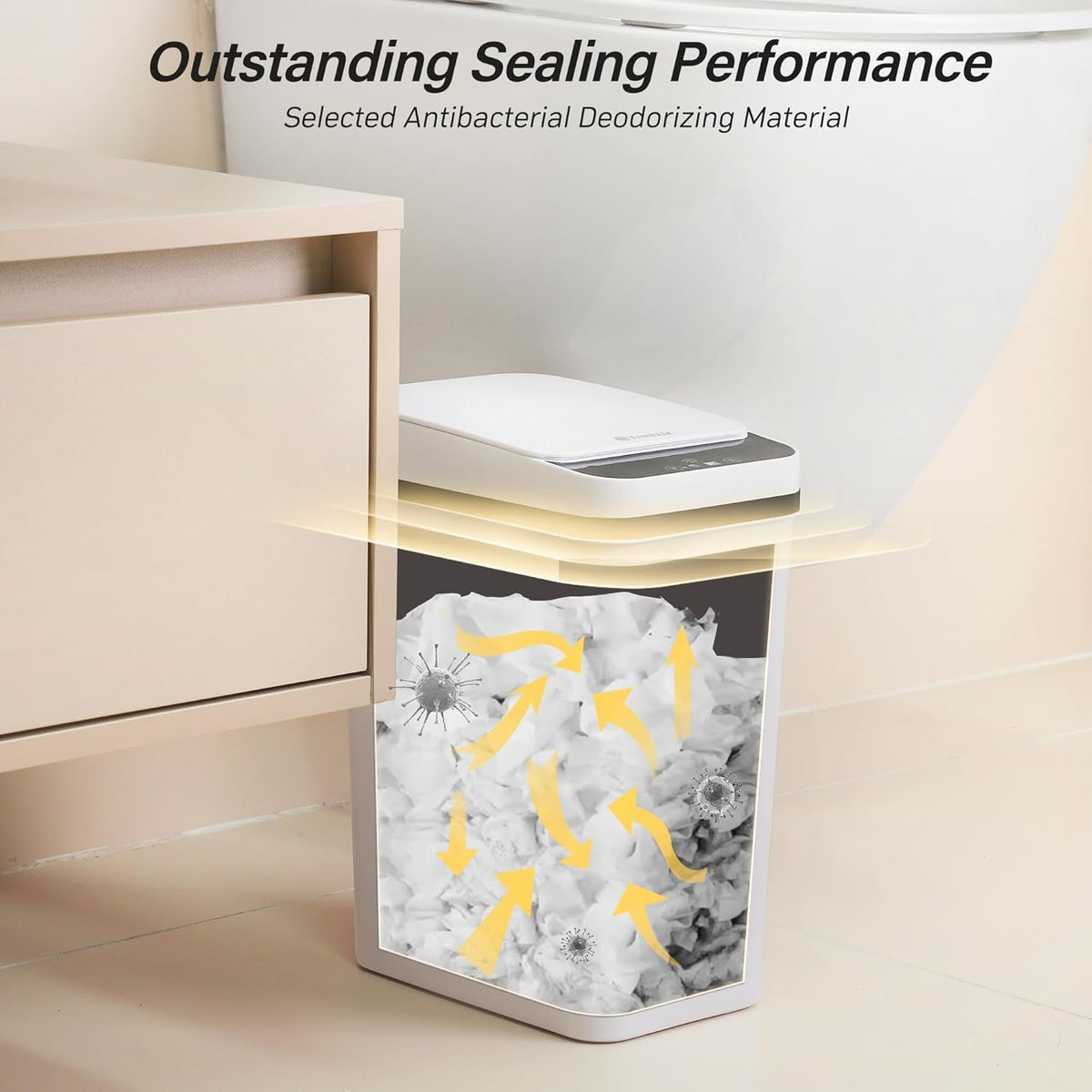 Bathroom Garbage Can with Lid, 2.6 Gallon Diaper Trash Can, Automatic Trash Cans Touchless, Slim Waterproof Smart Commercial Trash Can for Bedroom, Bathroom, Office, Living Room, Toilet, RV