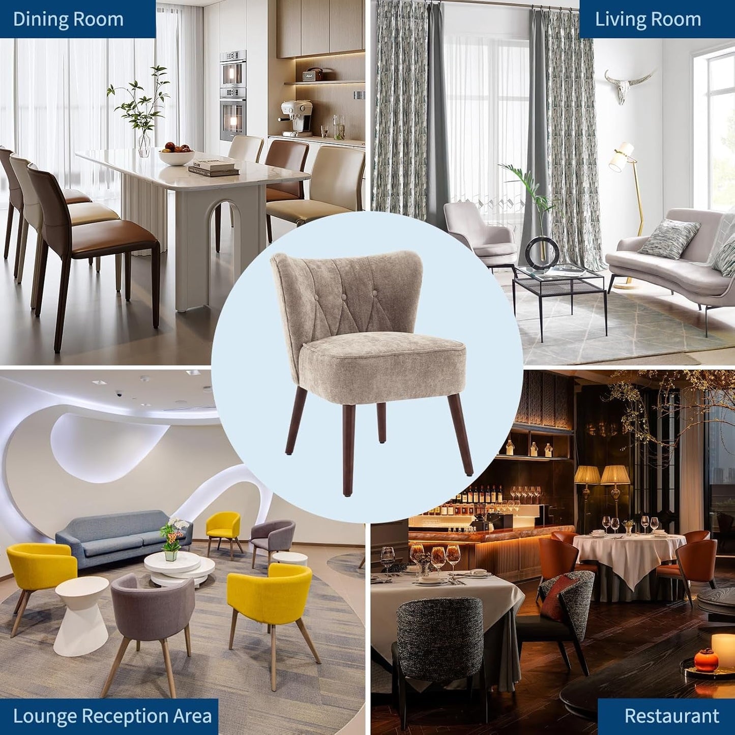 Accent Chairs for Living Room, Mid-Century Wooden Fabric Living Room Chairs, Side Chairs for Living Room, Bedroom, Reading Nook