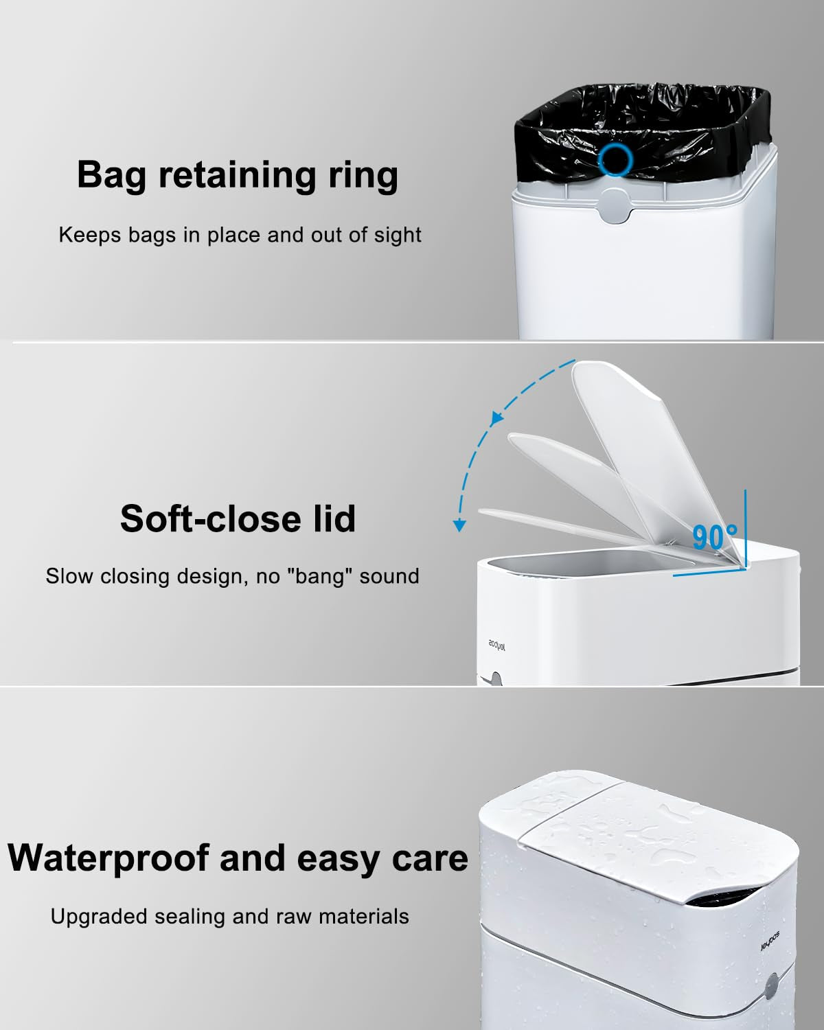 Touchless Automatic Bathroom Trash Can with Lid - 3 Gallon Slim Motion Sensor Garbage Can for Bedroom, Kitchen, Office - White (6" W X 11" L X 13" H)