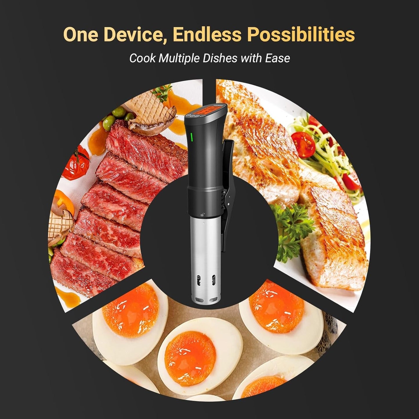 2.4G WIFI Sous Vide Cooker  Sous Vide Machine with APP Control, 1000 Watts Immersion Circulator with APP Recipes Timer Alarm Mobile Notification, 3D Water Fast Heating Ultra-Quiet