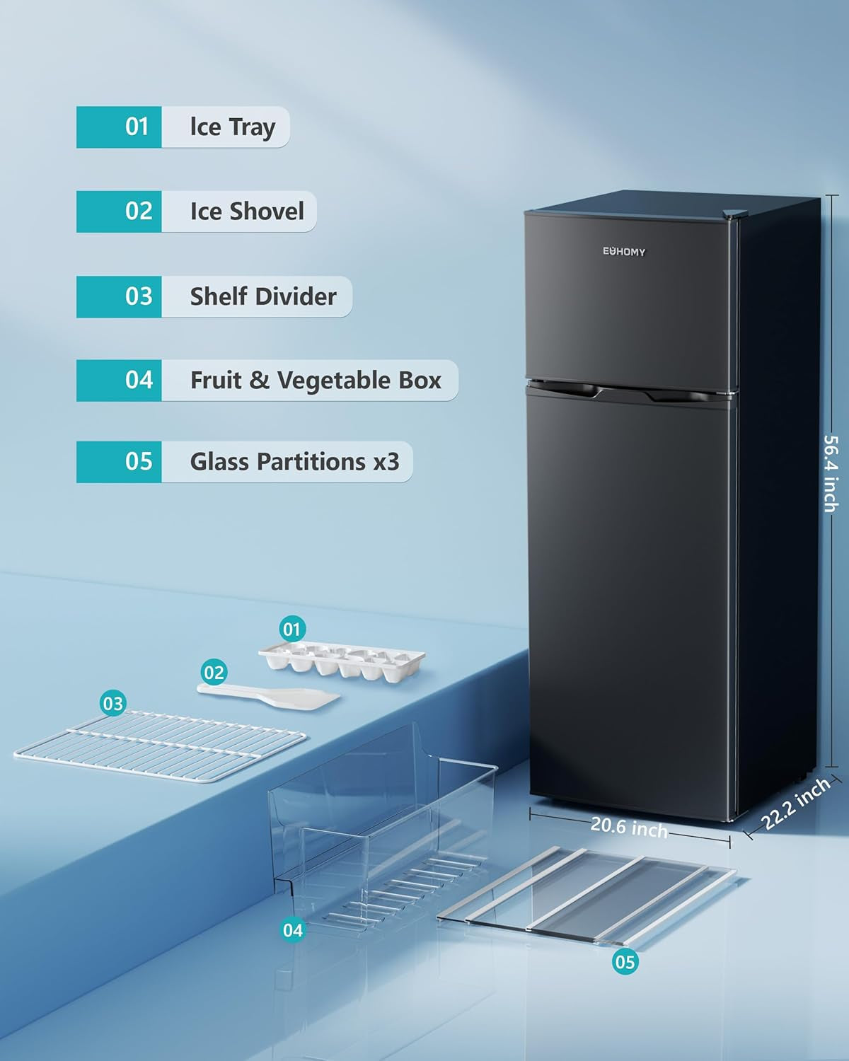 7.4 Cu.Ft. Refrigerator with Freezer, 2 Door Fridge, Adjustable Thermostat，Large Capacity, Refrigerator for Kitchen/Dorm/Office/Apartment - Food Storage or Cooling Drinks, Black