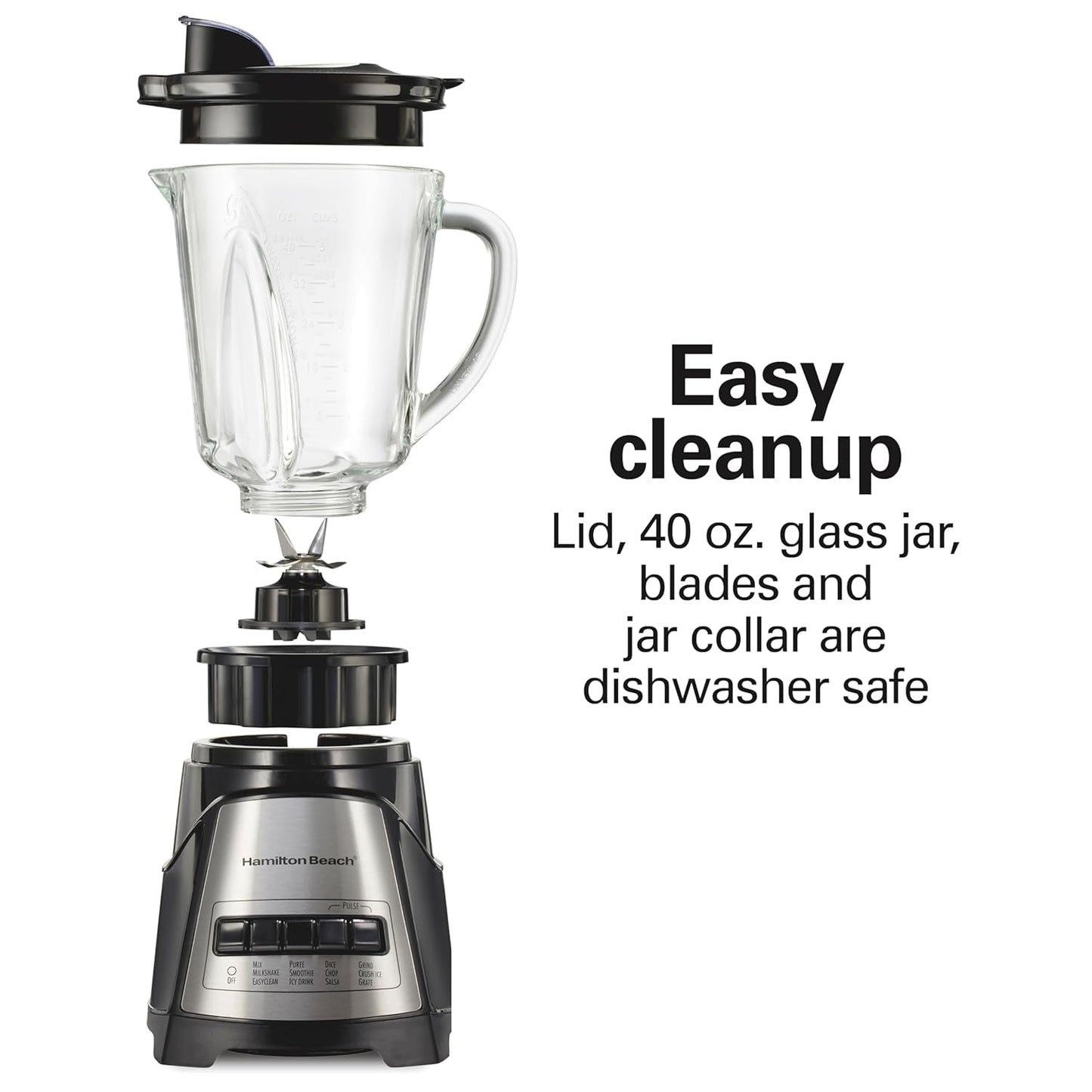 Power Elite Wave Action Blender for Smoothies, 40 Oz Glass Jar, 12 Functions Including Puree, Crush Ice, 700 Watts - Black (58148A)