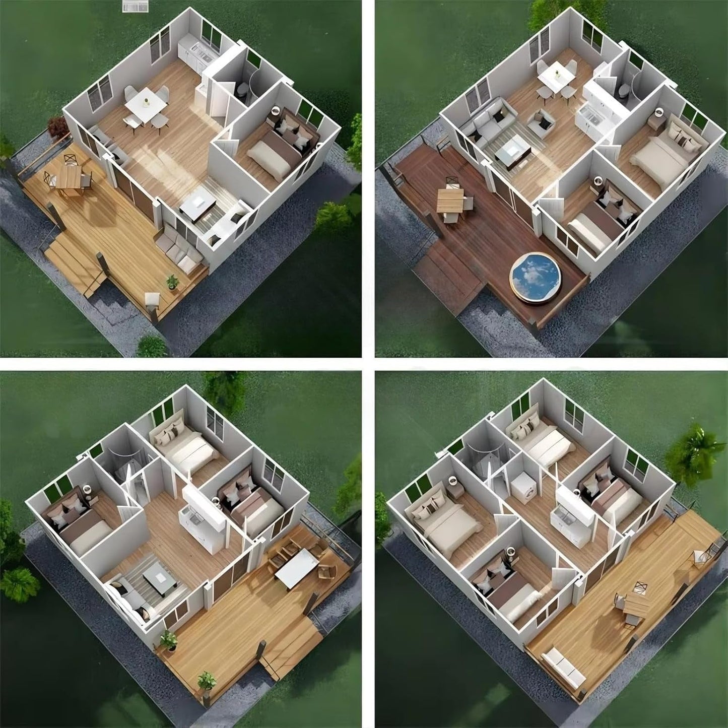 19X20Ft Prefab Tiny Home for Sale Modern Design Foldable Tiny House Prefab 2 Bedroom Modular Container House with Full Equiped Bathroom & Kitchen Boxable Expandable Folding House to Live in for Adult
