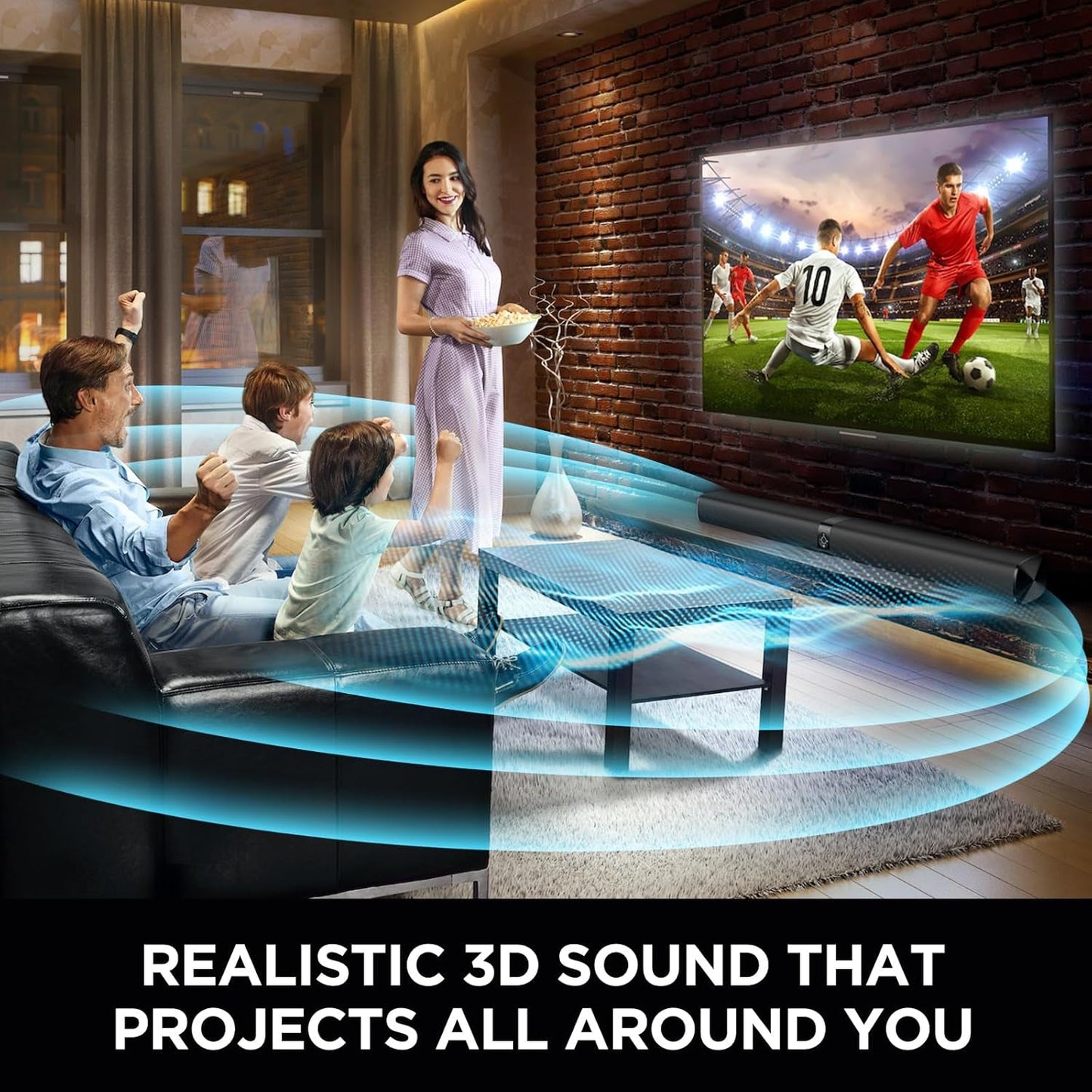 Sound Bar for Smart TV, 80W Soundbar with Bluetooth/Arc/Opt/Aux Connect, Dynamic Volume Boost, 3 Equalizer Modes, 2 in 1 Detachable Soundbar for Tv/Pc/Gaming/Projectors
