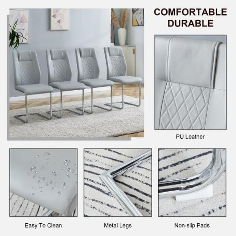 71" Faux Marble Dining Table Set for 6, Modern Grey Dining Room Table Set with Tempered Glass Top and Sturdy Base, Rectangle Kitchen Table and Upholstered Chairs Set for Home