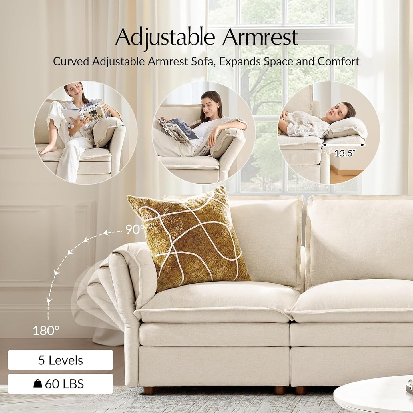 Oversized Modular Sectional Sofa with Central Console and USB Port, 6 Seater U Shaped Couch with Storage Ottoman and Dual-Layered Cushions, Modern Cloud Couch for Living Room, Beige
