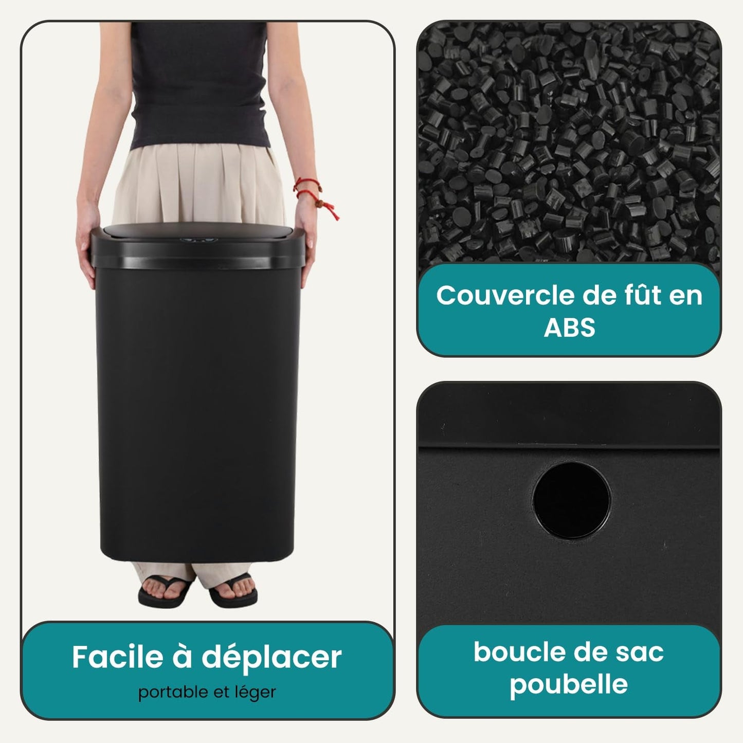 | 13 Gallon Trash Can with Lid | Automatic Touchless Garbage Can | Odor Control | Modern Oval Design | Easy to Clean | Plastic | Black | Fits Any Kitchen, Bathroom, Office or Home