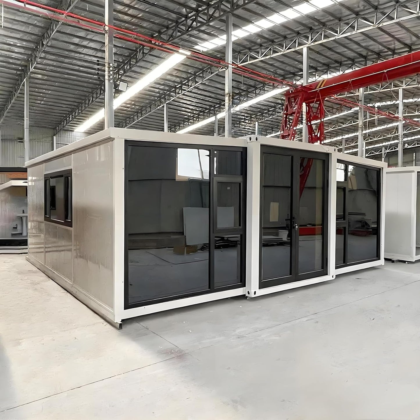 Modern Expandable Prefab Tiny Villa – 20Ft Foldable Container House with 2 Bedrooms,Fully Equipped Kitchen & Bathroom,Portable Prefabricated Modular Home for Family Living,Rental Cabin,Guest Suite
