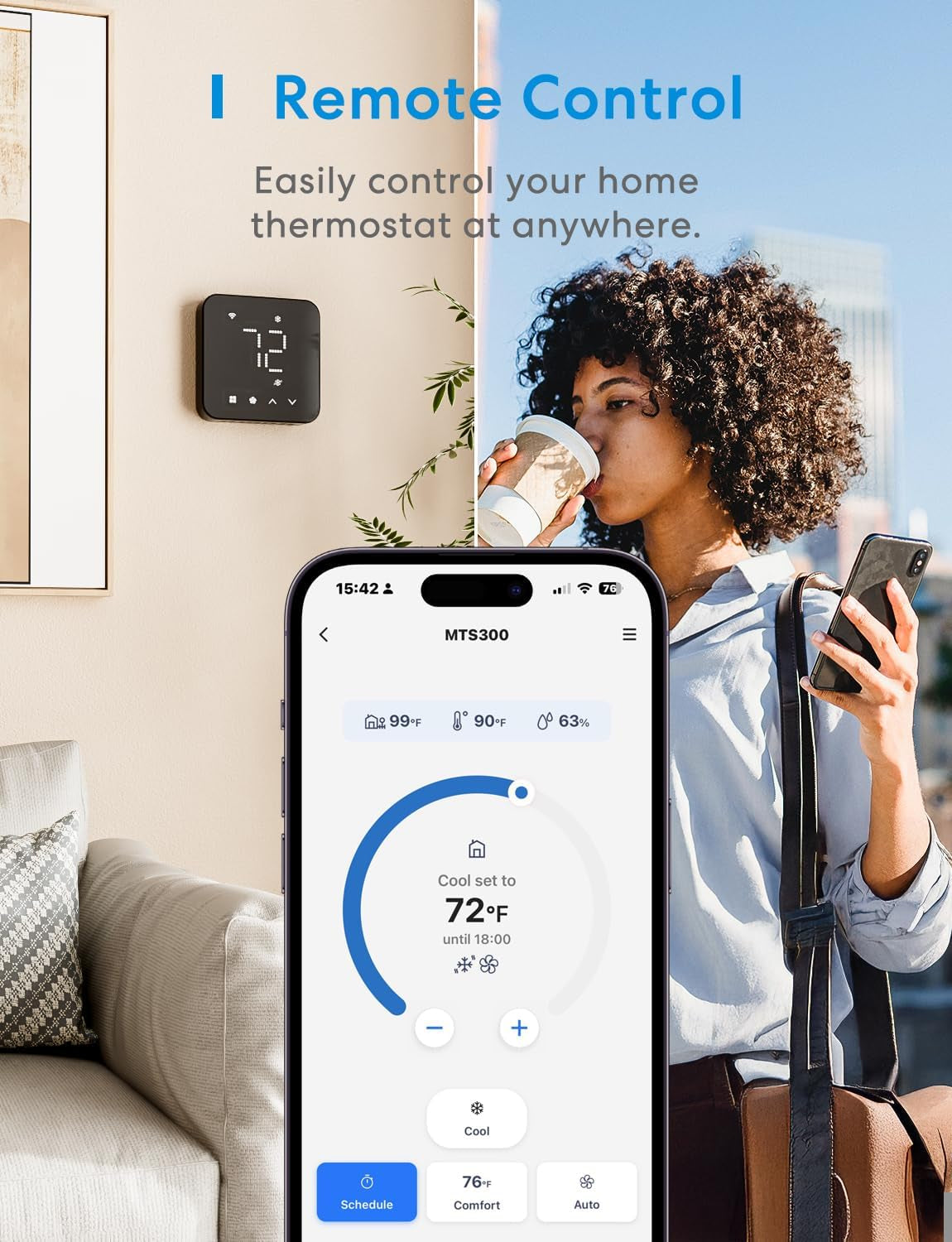 Smart Thermostat for Home, Wifi Thermostat Works with Matter, Alexa, Apple Home, Google Assistant, App & Voice Control, 7X24H Scheduling, Energy Saving, C-Wire Required