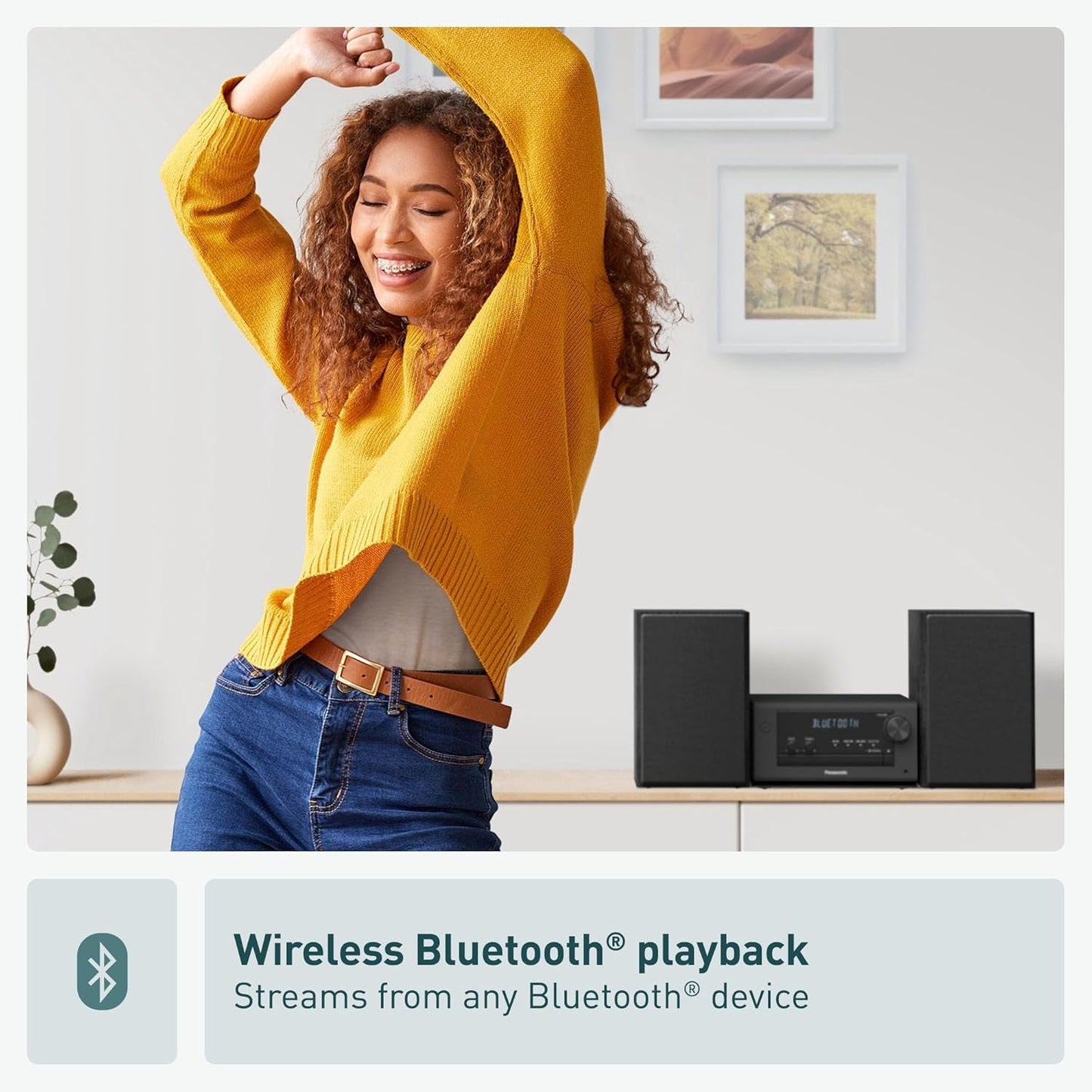 Compact Stereo System with CD Player, Bluetooth, FM Radio and USB with Bass and Treble Control, 80W Stereo System for Home with Remote Control - SC-PM700PP-K (Black)