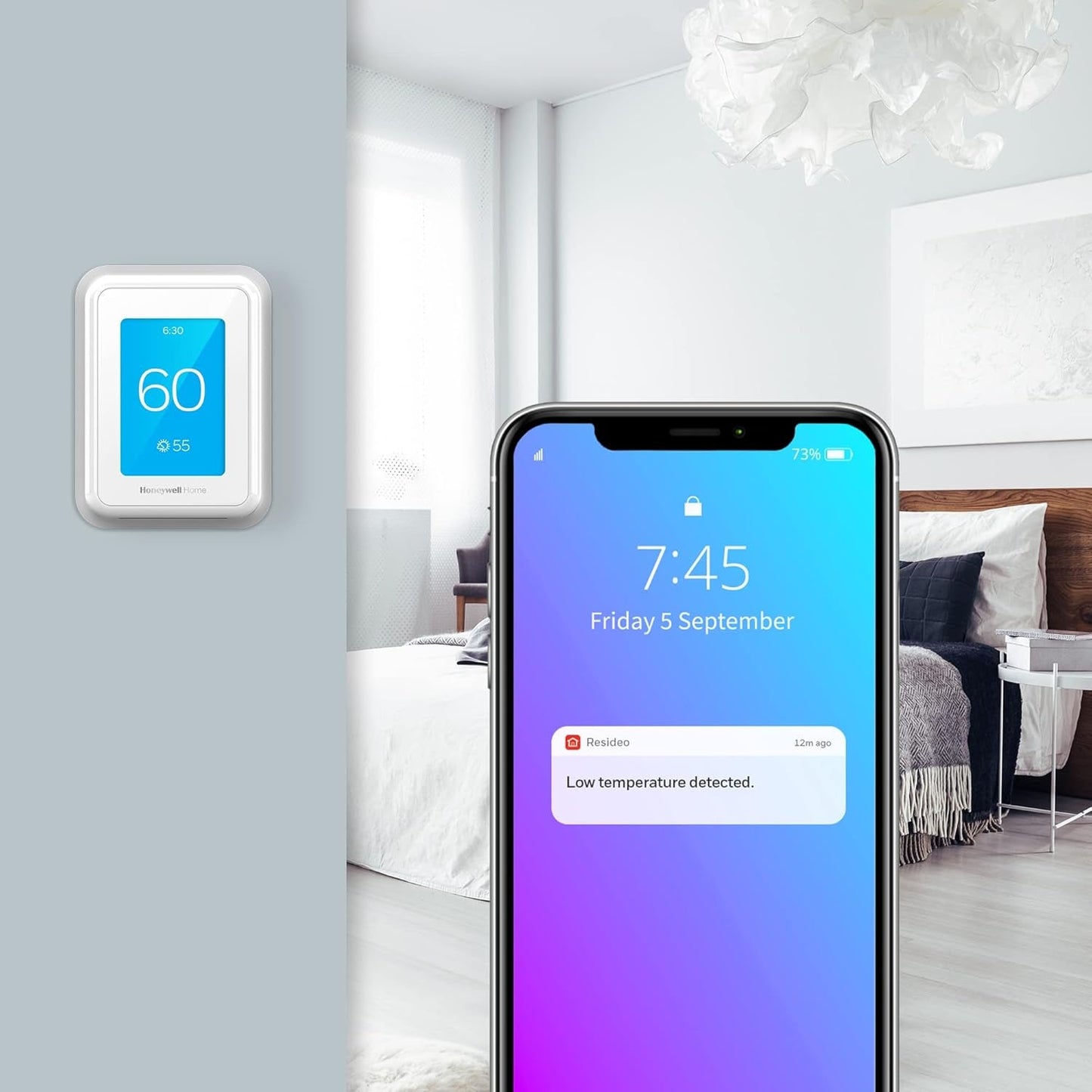 T9 Wifi Smart Thermostat with 1 Smart Room Sensor, Touchscreen Display, White