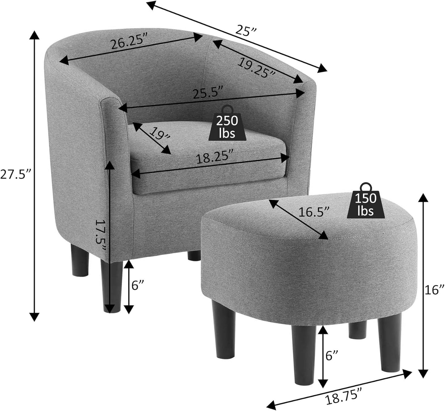 Take a Seat Churchill Accent Chair with Ottoman Set 26.25" - Modern Classic Mid-Back Barrel Accent Chair with U-Shaped Ottoman, for Living Room, Bedroom, Office, Botanical Print