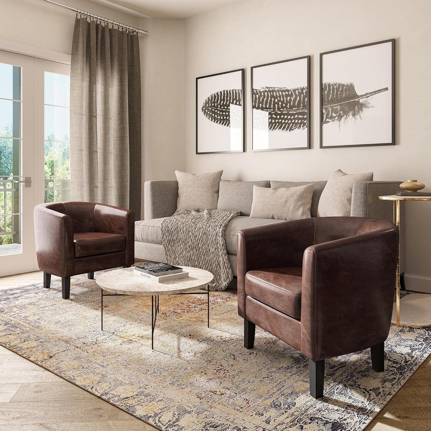 Accent Barrel Chair, Club Tub Sofa Corner Chair with Flared Legs and Cozy Soft Padding for Living Room Bedroom Waiting Room - Caramel