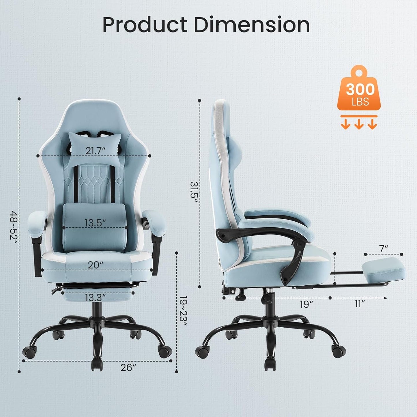 Office Chair - High Back Ergonomic Desk Chair with Footrest and Lumbar Support, Height Adjustable Task Chair with Linkage Armrests and Headrest, 360° Swivel Wheels, Blue