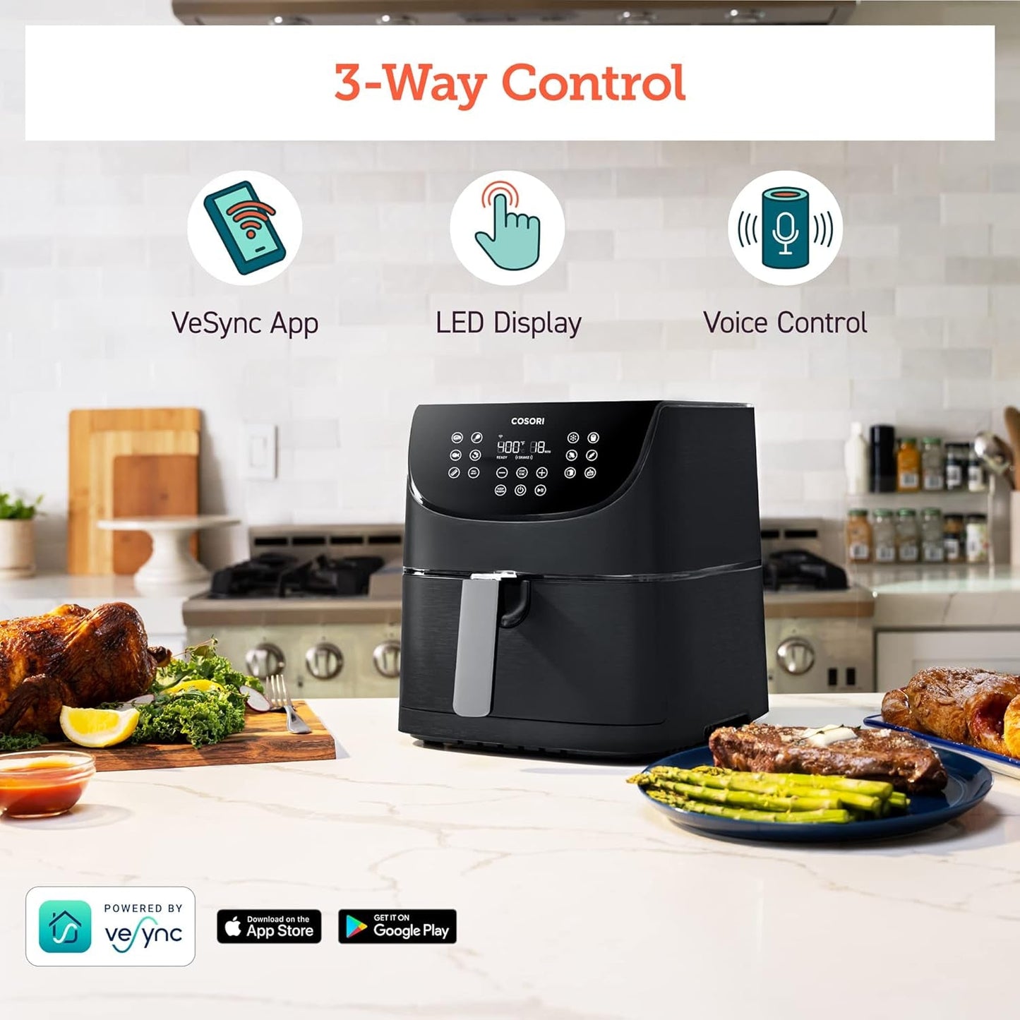 Air Fryer 5.8QT Pro Gen Smart 11-In-1 Toaster Oven , 100 Recipes Cookbook, 200+ Online Recipes , APP and Touch Screen Control, Works with Alexa & Google Assistant, Dishwasher-Safe Square Basket