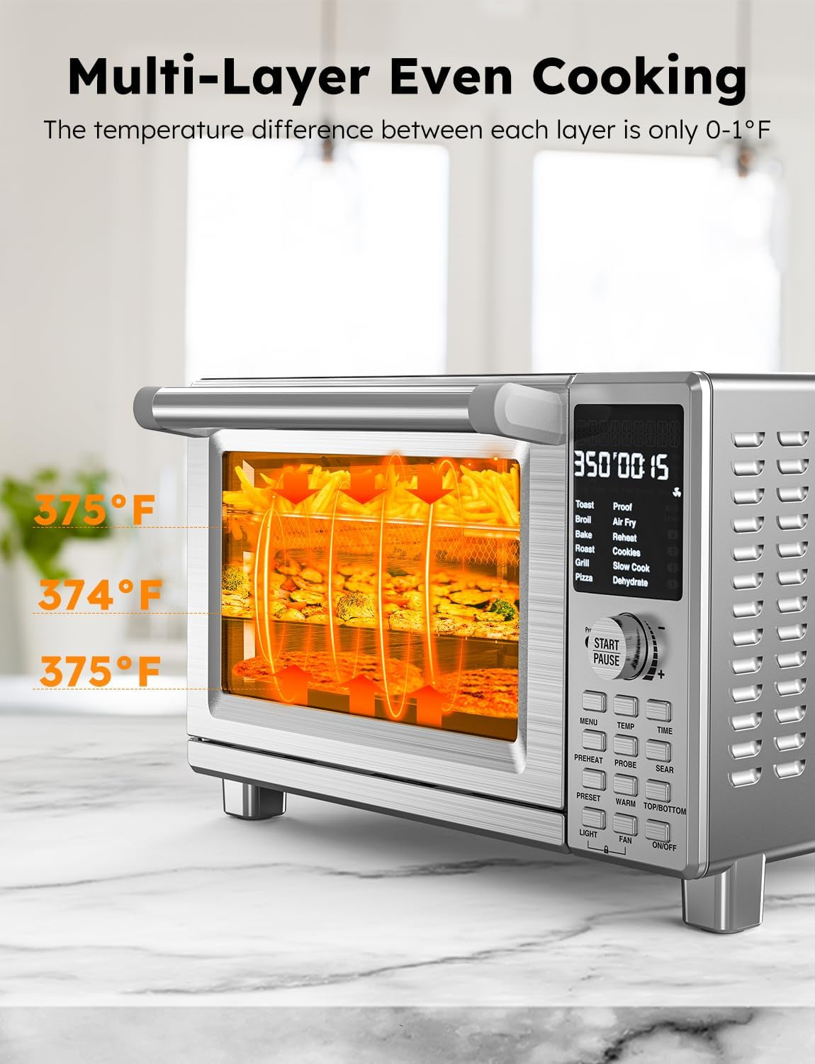 Bravo Pro Smart Toaster Oven Countertop, True Air Fryer Combo W/Improved 100% Convection, 35% Crispier, 112 Presets, Customizable Pizza Zones, Integrated Probe, PFAS Free, 30QT, Stainless Steel