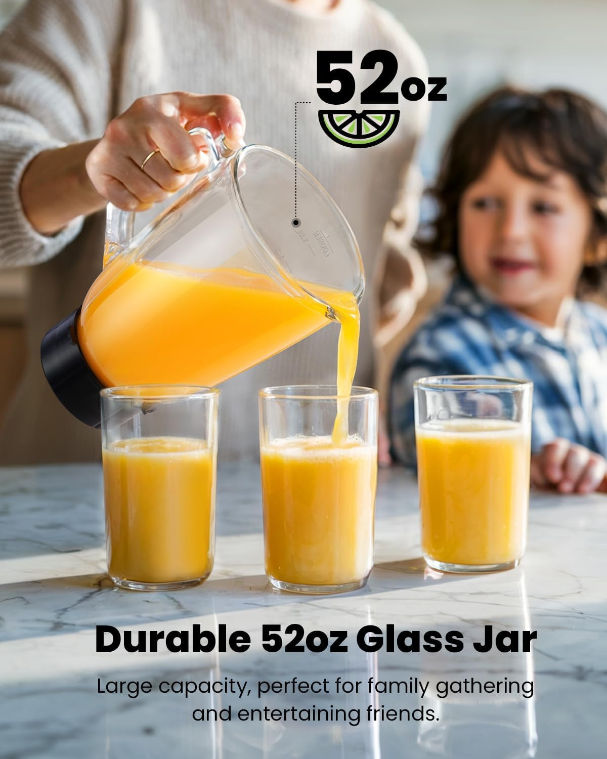 Professional Blender for Smoothies, 5 Functions, 1200 Peak Watts Smoothie Blender, 52 Oz Glass Jar & 24 Oz To-Go Cup Combo, Ice Crushing & Frozen Fruit, Self-Cleaning, Black