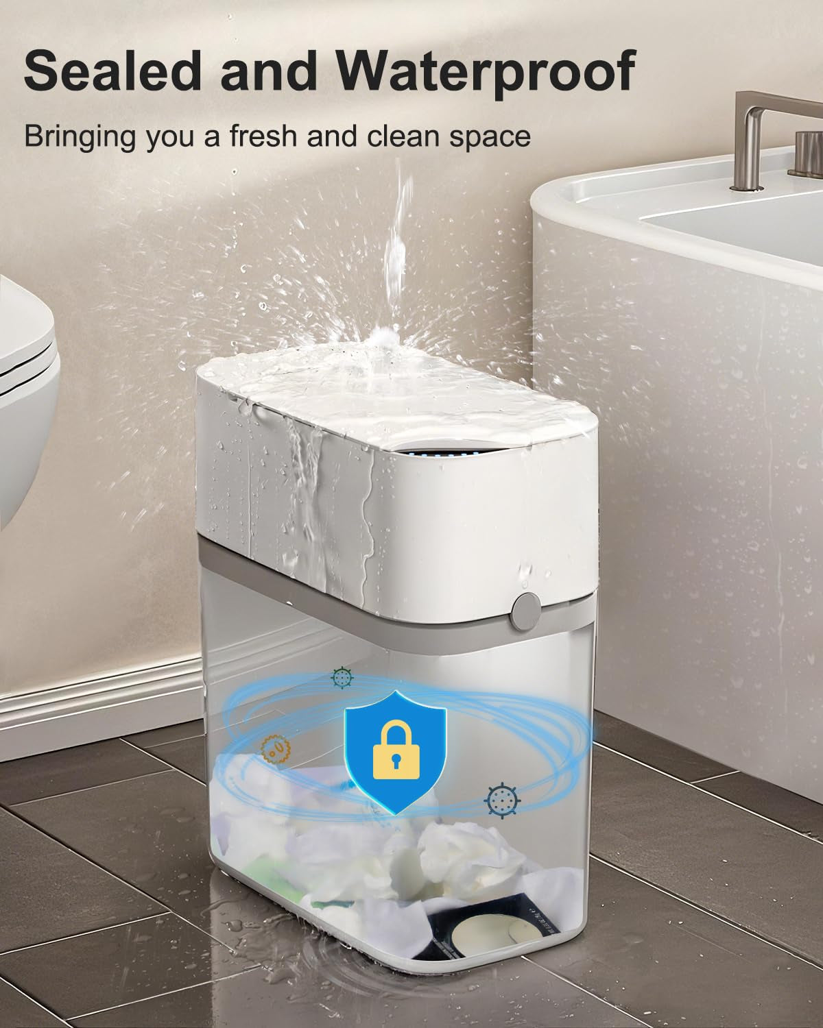 Touchless Automatic Bathroom Trash Can with Lid - 3 Gallon Slim Motion Sensor Garbage Can for Bedroom, Kitchen, Office - White (6" W X 11" L X 13" H)