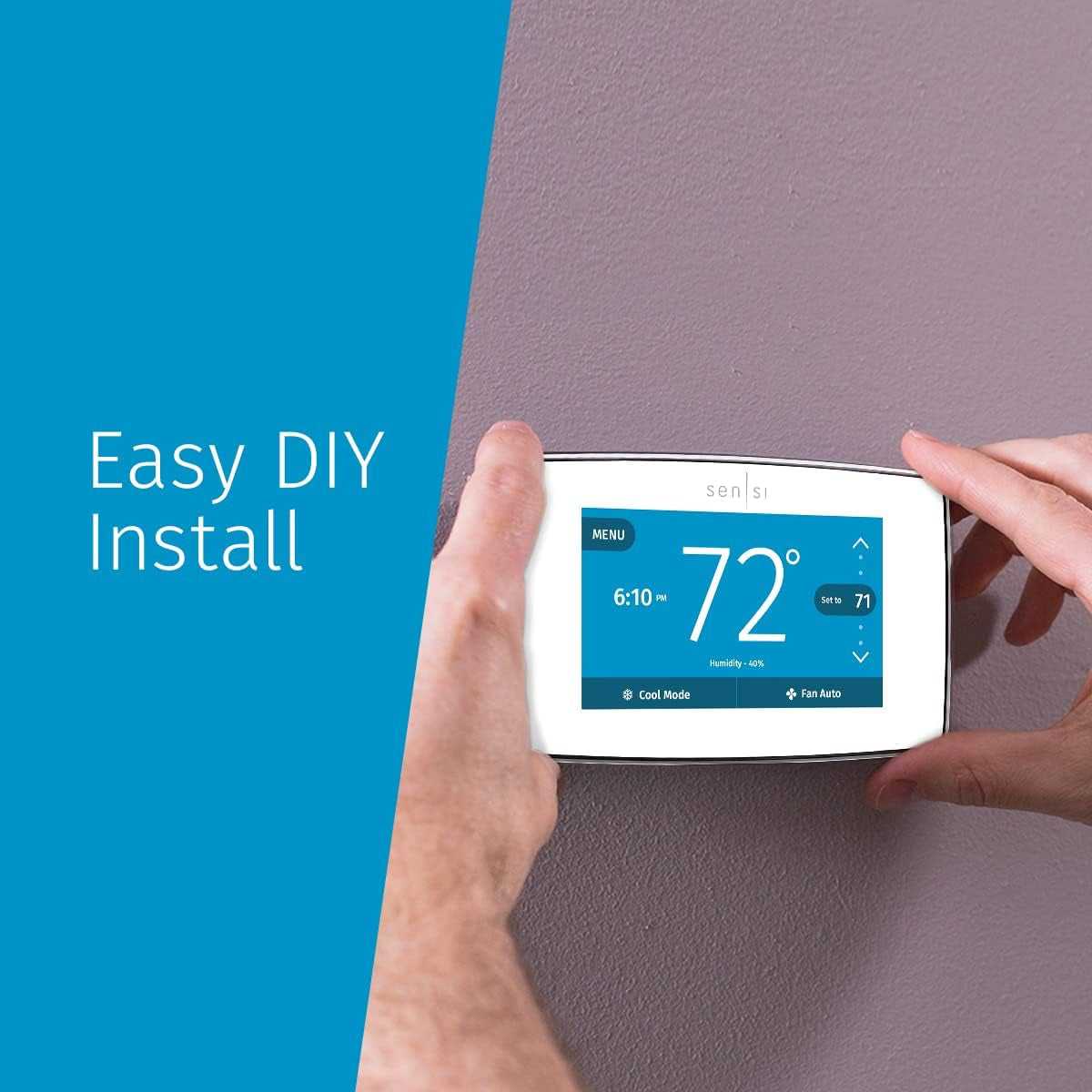 Sensi Touch Wi-Fi Smart Thermostat with Touchscreen Color Display, Works with Alexa, Energy Star Certified, C-Wire Required, ST75W , White