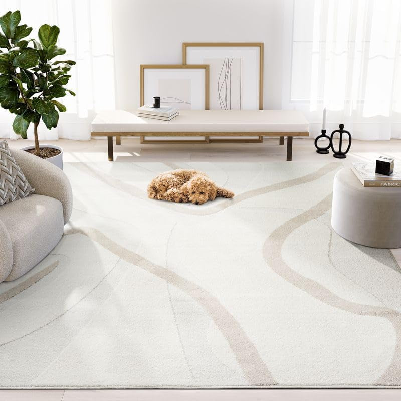Nomad Cream & Beige Area Rug 6' X 9' for Living Room, Bedroom - Chic Abstract Pattern - Durable & Easy to Clean