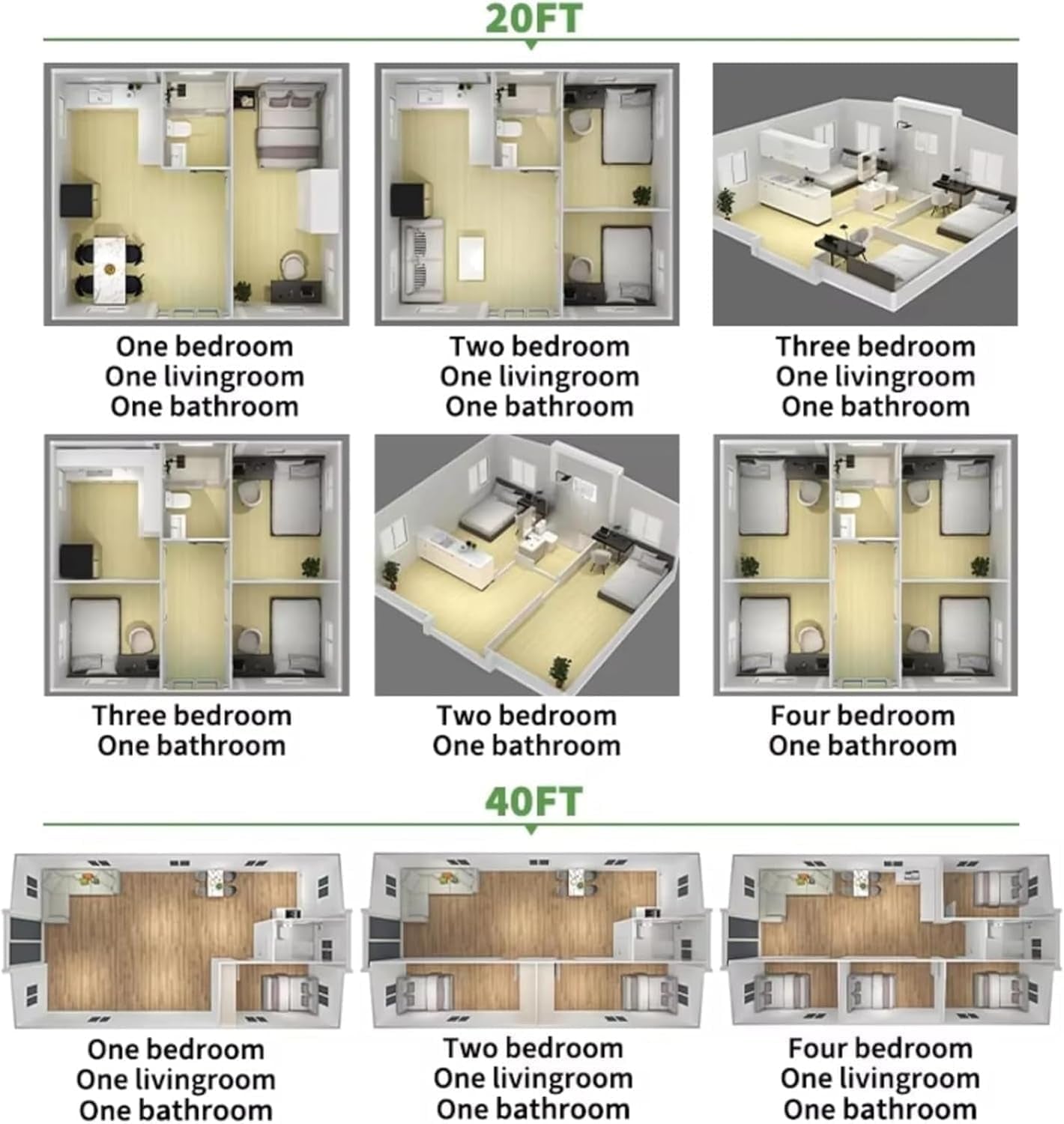 40FT Tiny Homes for Sale Prefab Portable Modular Tiny House to Live in for Adults Modular Mobile Home with 2 3 4 Bedroom Expandable Container House Foldable House with Fully Equipped Bath & Kitchen