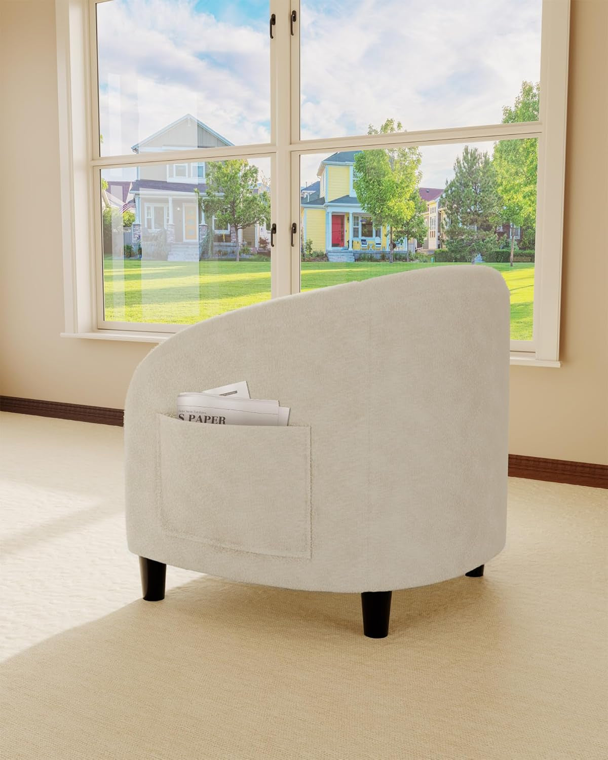 Accent Chair Living Room Chairs Boucle Barrel Chairs round Armchairs for Bedroom Waiting Room Office Reception Chairs(Beige)