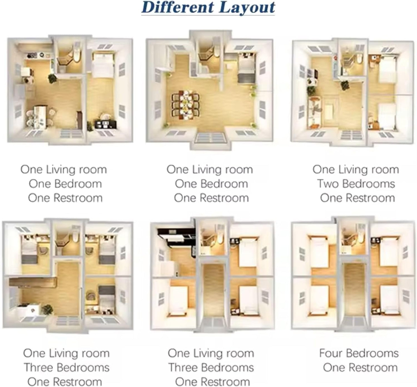 Weatherproof, Wind Resistant, Anti-Corrosion Tiny Expandable Prefab House to Live in 1 Bathroom, 3 Bedrooms & 1 Kitchen- for Small Family, Modular Guest House – 20 FT 3 in 1 Tiny Backyard House