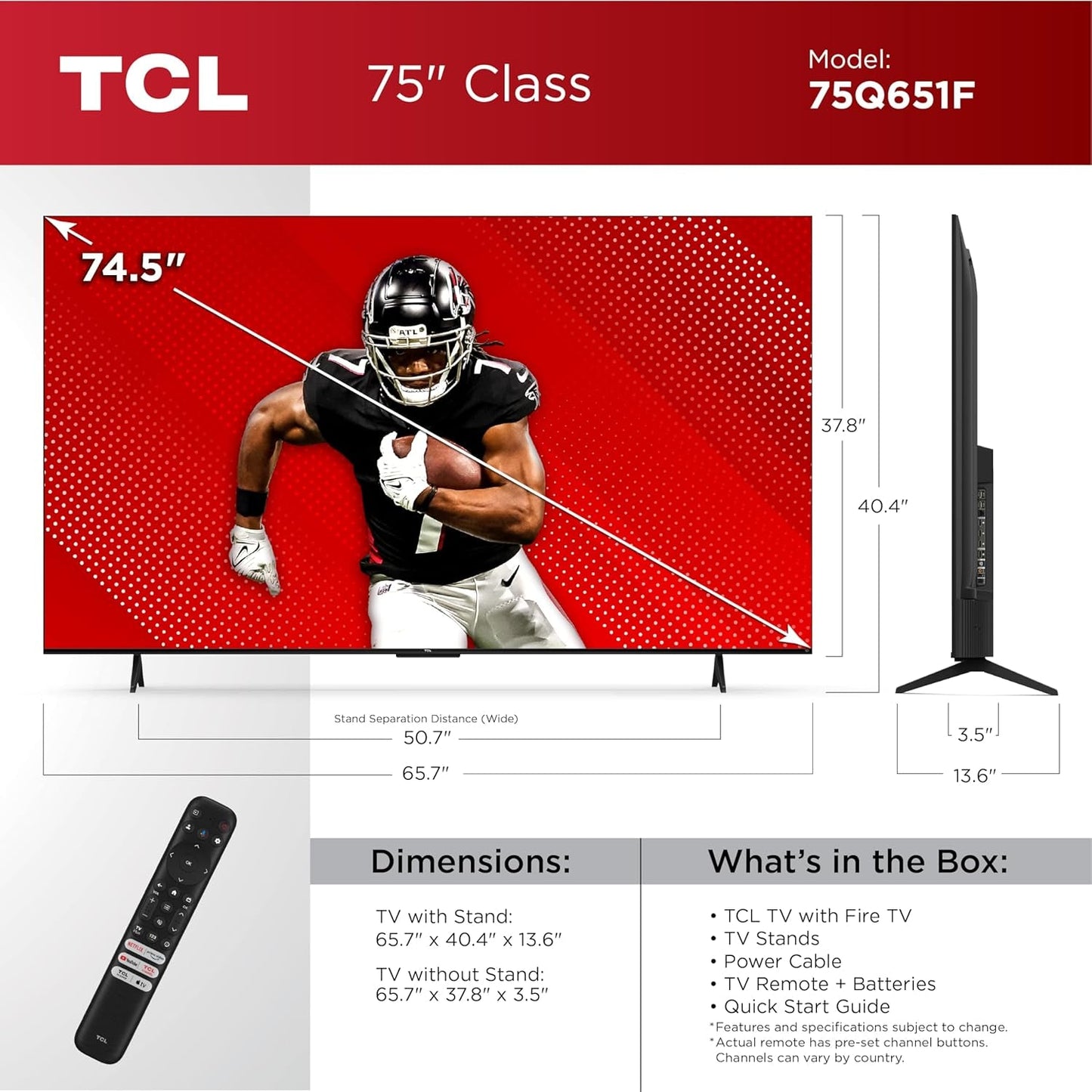 75-Inch Class Q65 QLED 4K Smart TV with Fire TV (75Q651F, 2024 Model), Dolby Vision, HDR PRO+, Dolby Atmos, Alexa Built-In with Voice Remote, Apple Airplay 2 Compatibility, Streaming Television