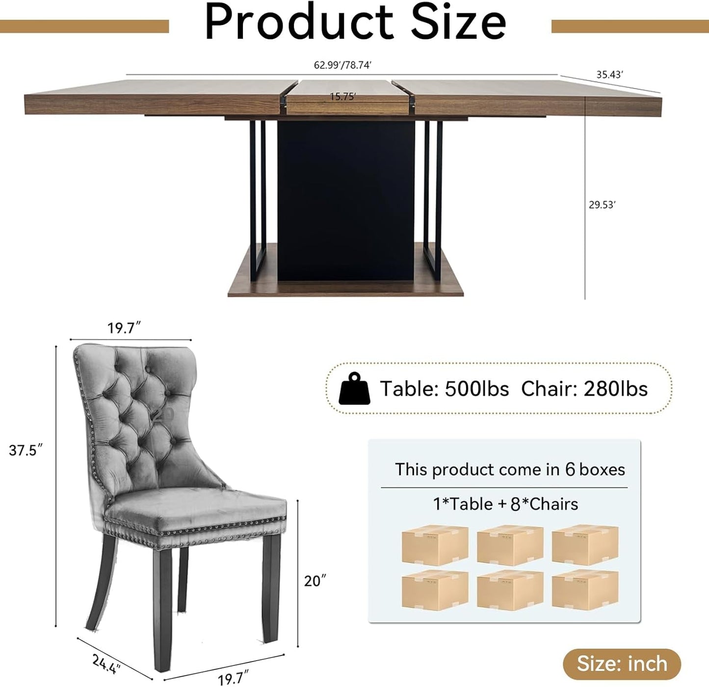 Farmhouse Extendable Dining Room Table Set for 8, 9-Piece Rectangle Kitchen Dining Room Table Set with Wood Base and 8 Green Velvet Dining Chairs, Extending Kitchen & Dining Table Set