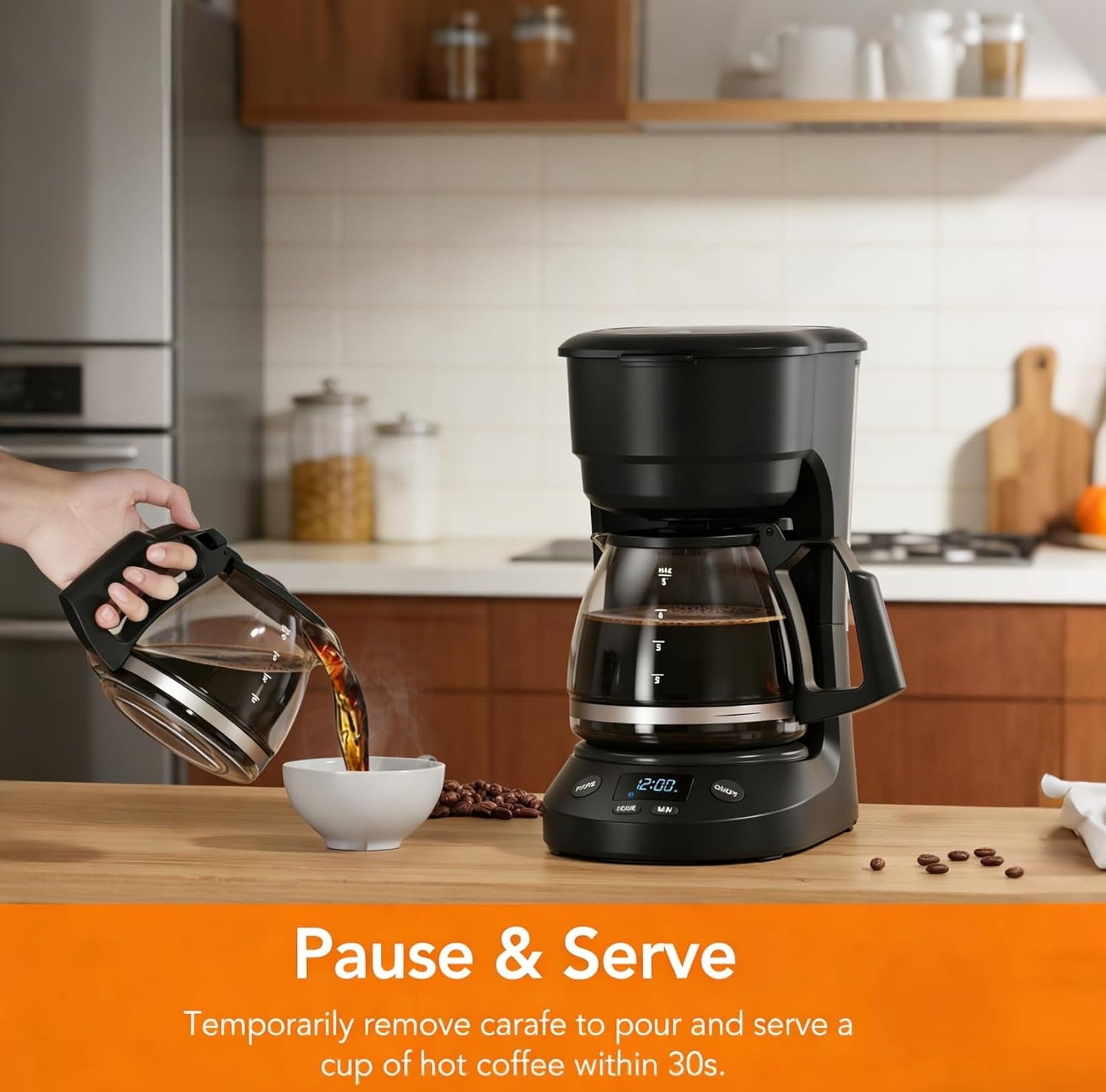 Compact 5-Cup Programmable Drip Coffee Maker — the Essential Coffee Machine with Digital Clock, 24-Hour Timer, Auto Shut-Off, and a Removable Filter Basket for Home & Office.