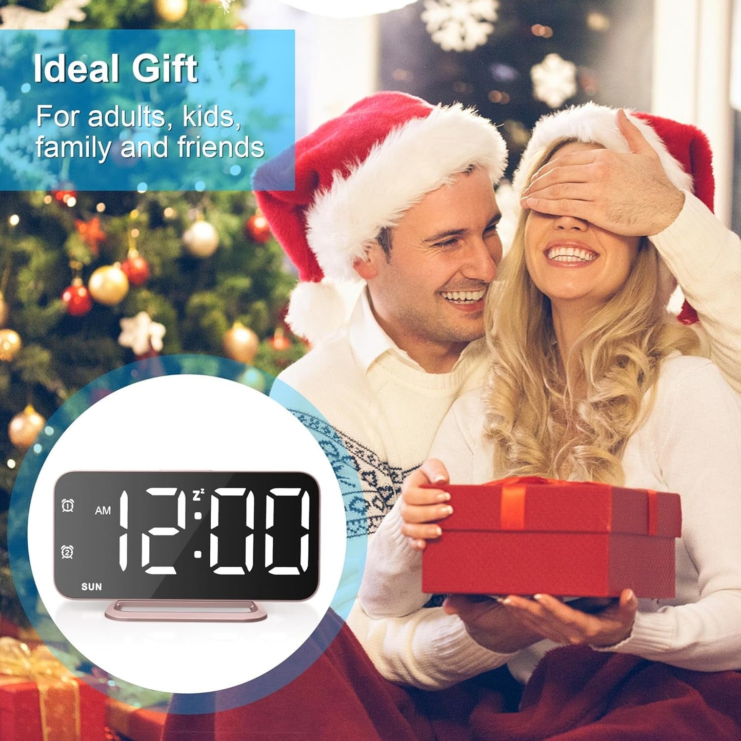 Home Deccor - Slim LED Digital Alarm Clock, Mirror Surface for Makeup, with Diming, Large Display, Easy Setting, USB Ports, Modern Decor for Bedroom, Desk, Christmas, Birthday Idea Gift for Women, Sister, Mom, Pink