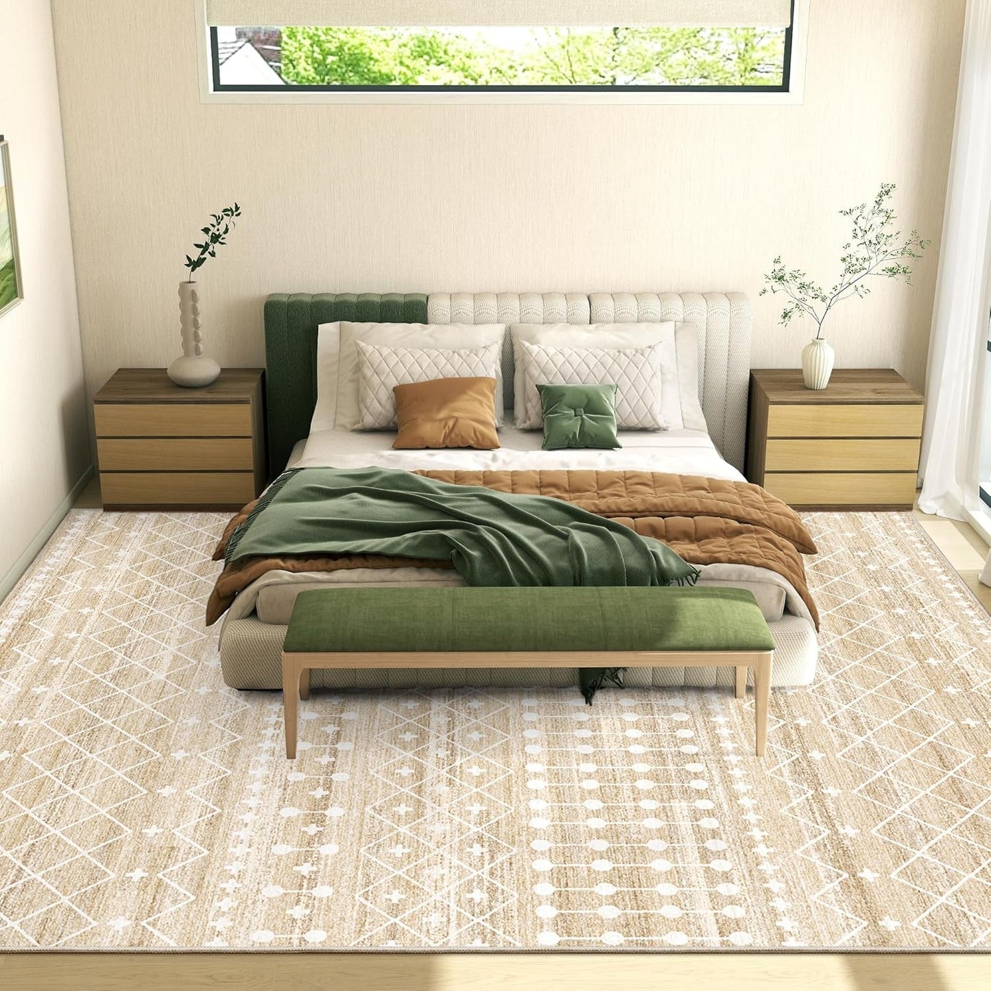 8X10 Area Rug for Living Room Moroccan Washable Rugs Non Slip Indoor Floor Carpet Foldable Large Soft Area Rug for Dining Room Bedroom with Low Pile(Beige,8'X10')