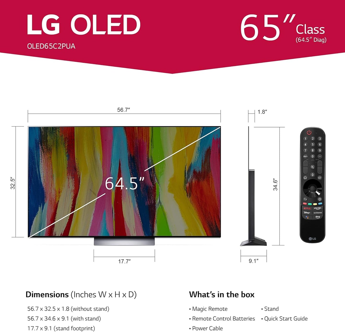 C2 Series 65-Inch Class OLED Evo Smart TV OLED65C2PUA, 2022 - Ai-Powered 4K TV, Alexa Built-In